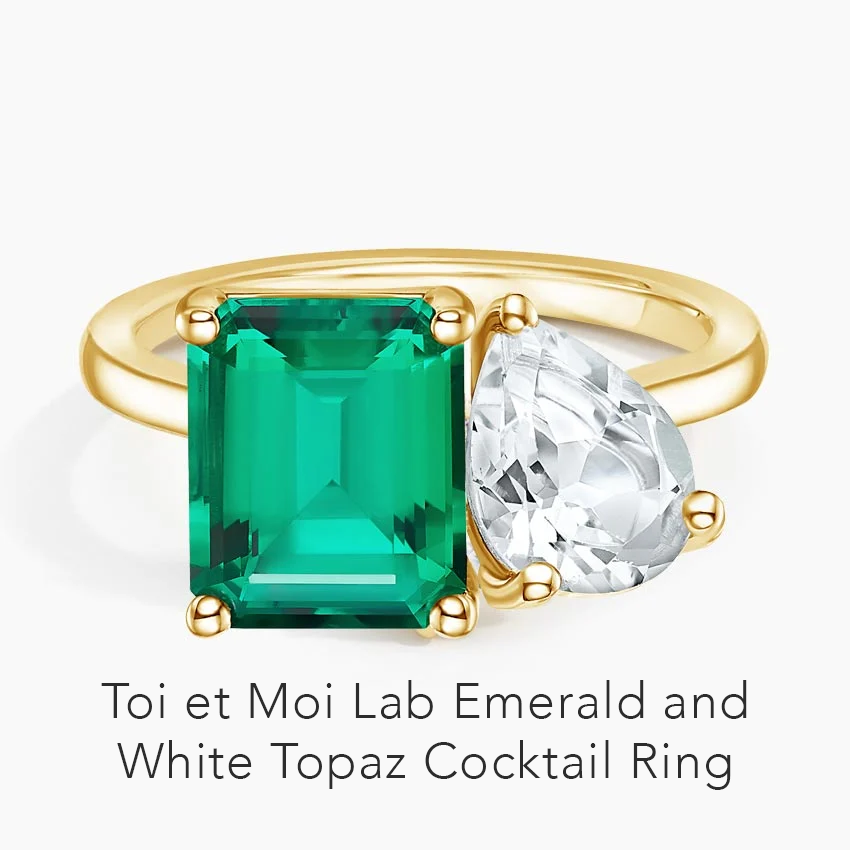 Toi et Moi Lab Emerald and White Topaz Cocktail Ring