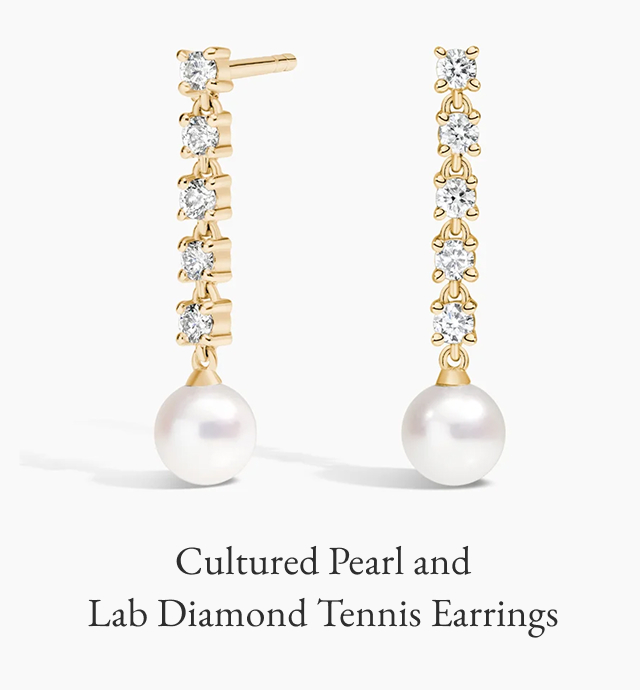 Cultured Pearl and Lab Diamond Tennis Earrings