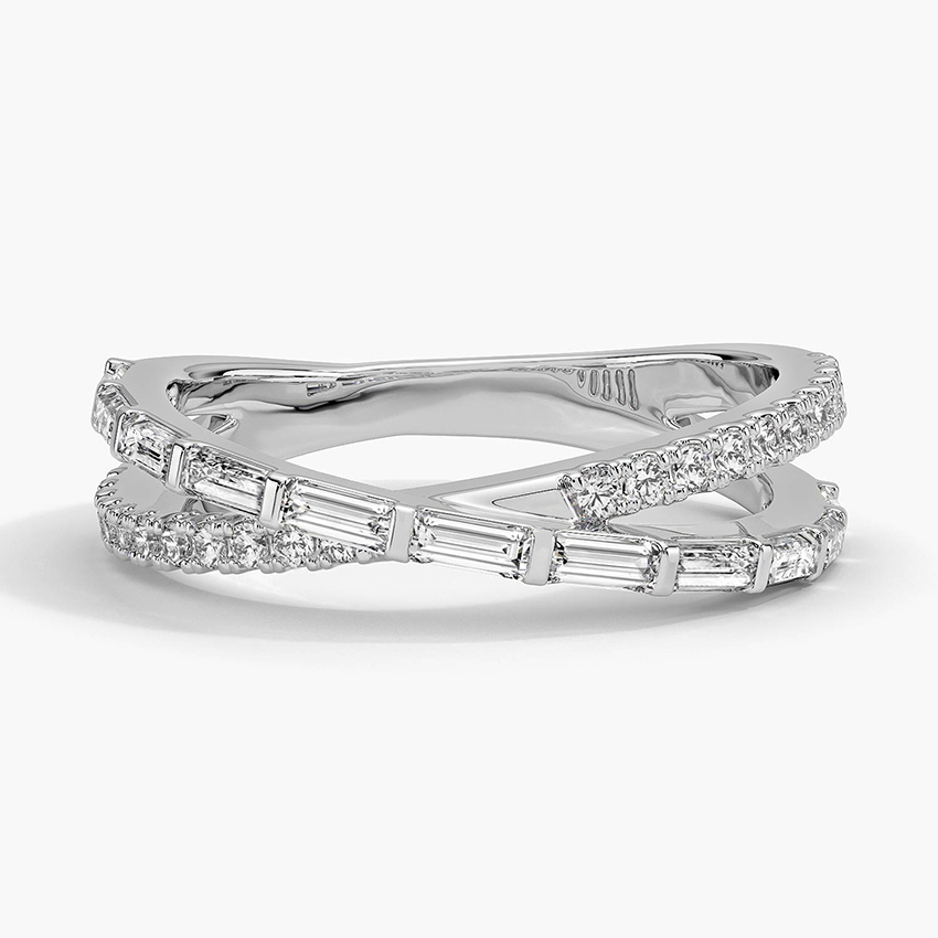 Baguette and Round Lab Diamond Crossover Ring