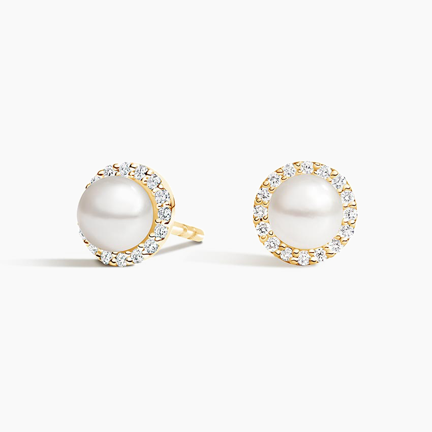 Freshwater Cultured Pearl Halo Diamond Earrings