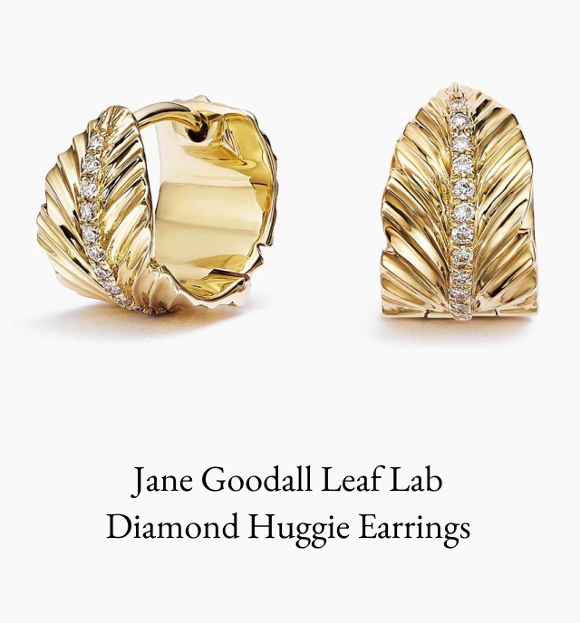 Jane Goodall Leaf Lab Diamond Huggie Earrings