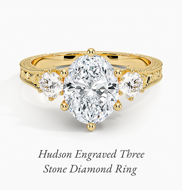 Hudson Engraved Three Stone Diamond Ring