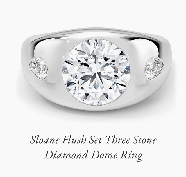 Sloane Flush Set Three Stone Diamond Dome Ring