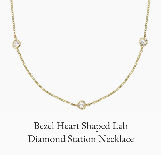 Bezel Heart Shaped Lab Diamond Station Necklace