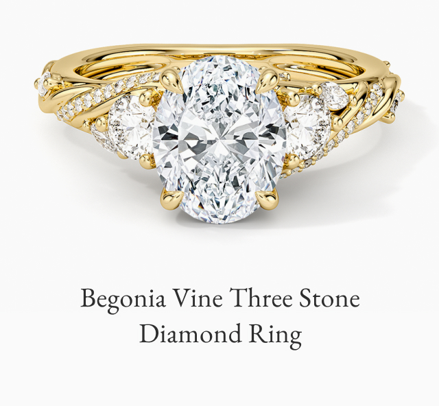 Begonia Vine Three Stone Diamond Ring 