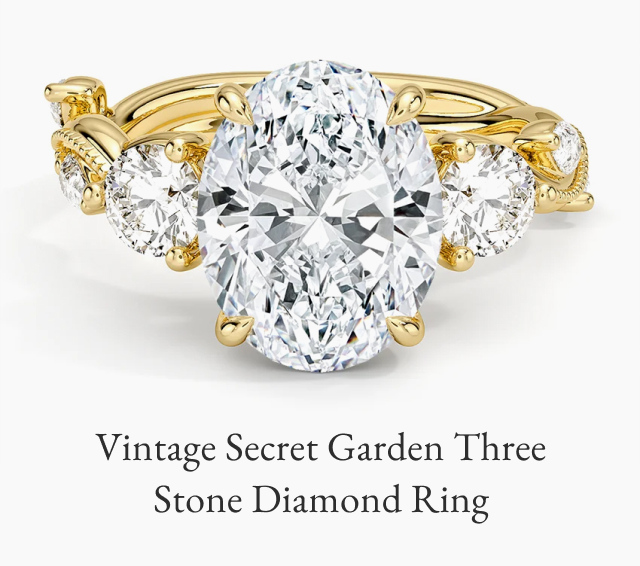 Vintage Secret Garden Three Stone Diamond Ring