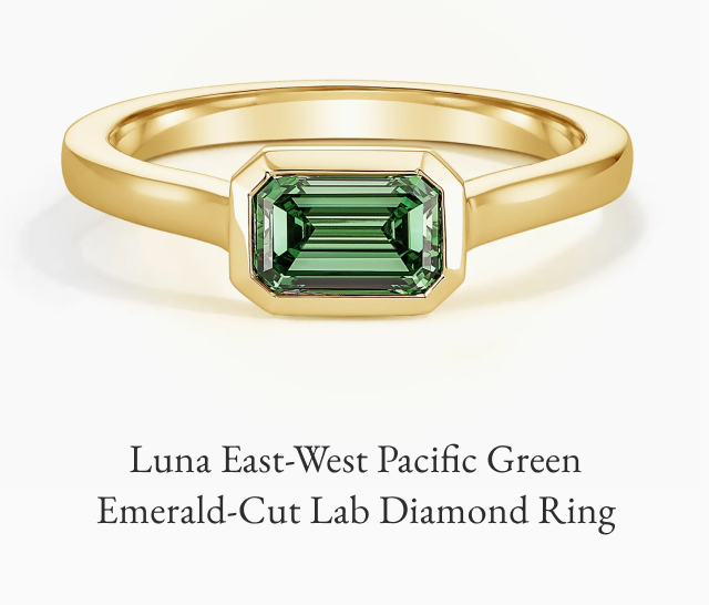 Luna East-West Pacific Green Emerald-Cut Lab Diamond Ring