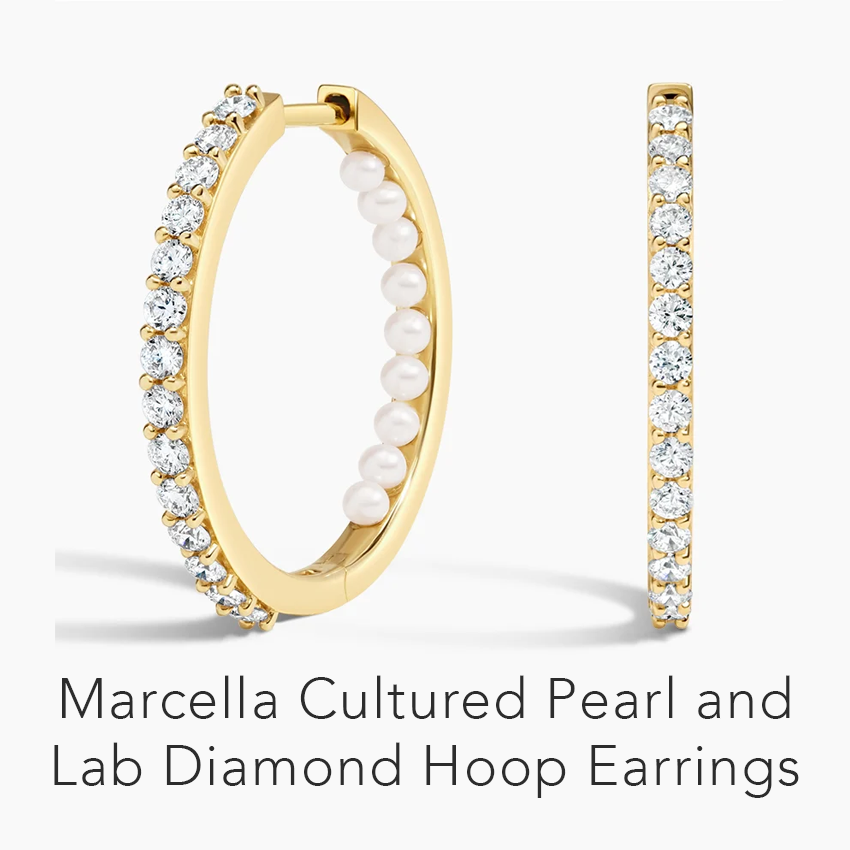 Marcella Cultured Pearl and Lab Diamond Hoop Earrings 