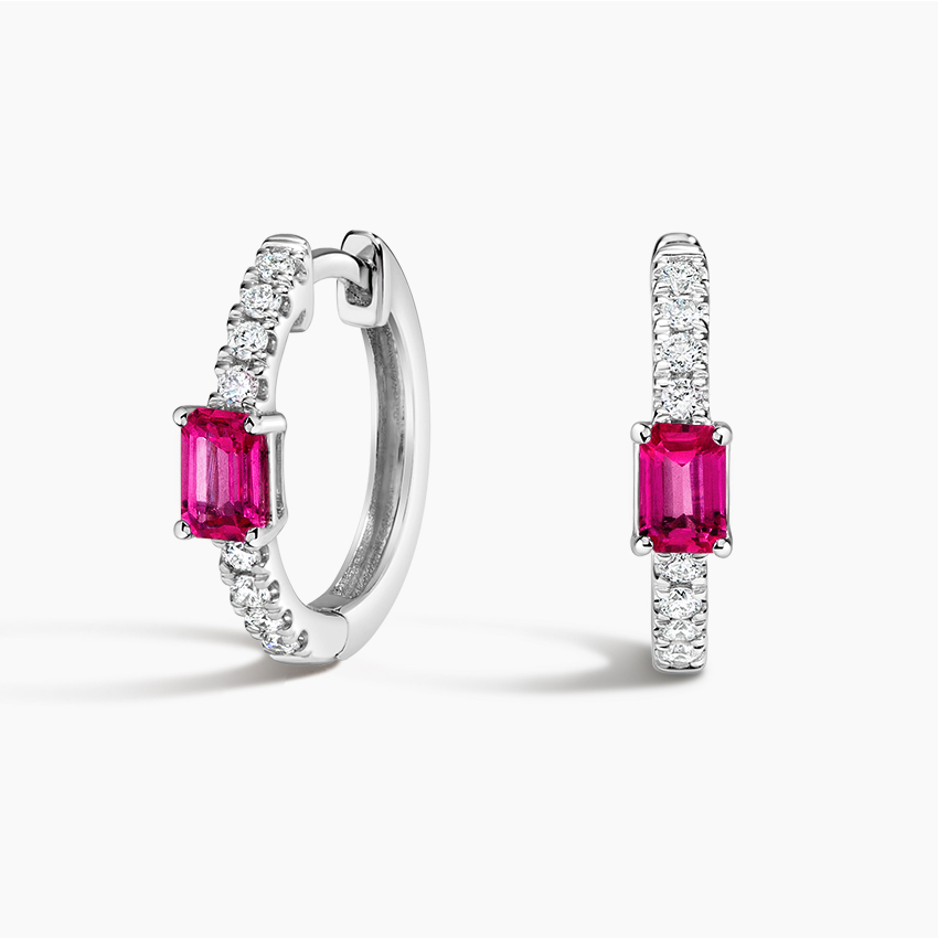 Beatrice Lab Ruby and Diamond Hoop Earrings