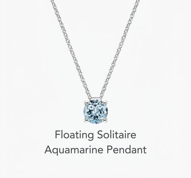 Floating Solitaire Aquamarine Pendant 