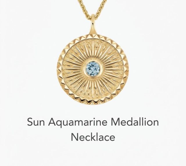 Sun Aquamarine Medallion Necklace 