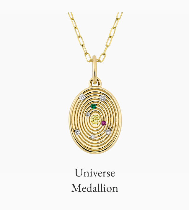 Engravable Universe Diamond and Gemstone Medallion Necklace
