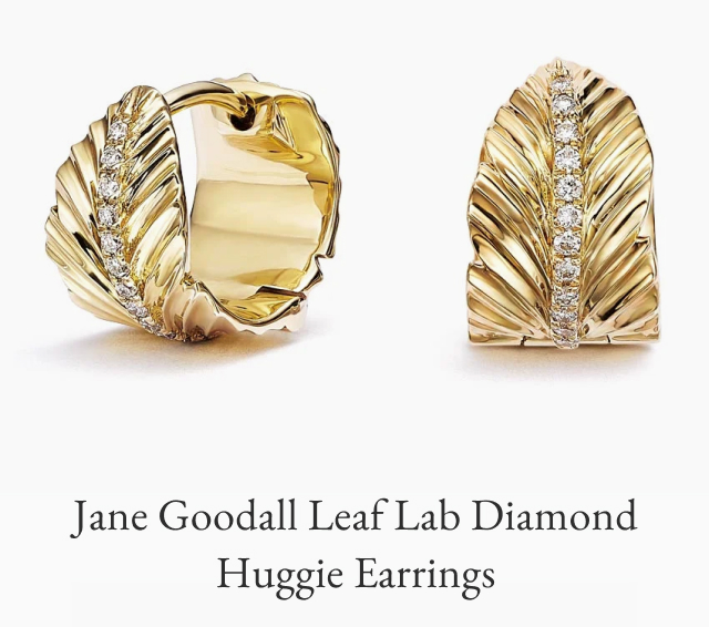 Jane Goodall Leaf Lab Diamond Huggie Earrings