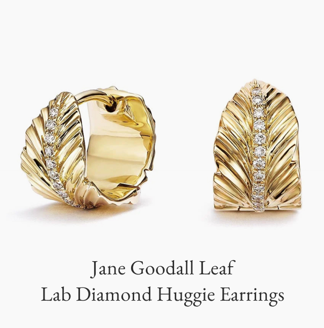 Jane Goodall Leaf Lab Diamond Huggie Earrings
