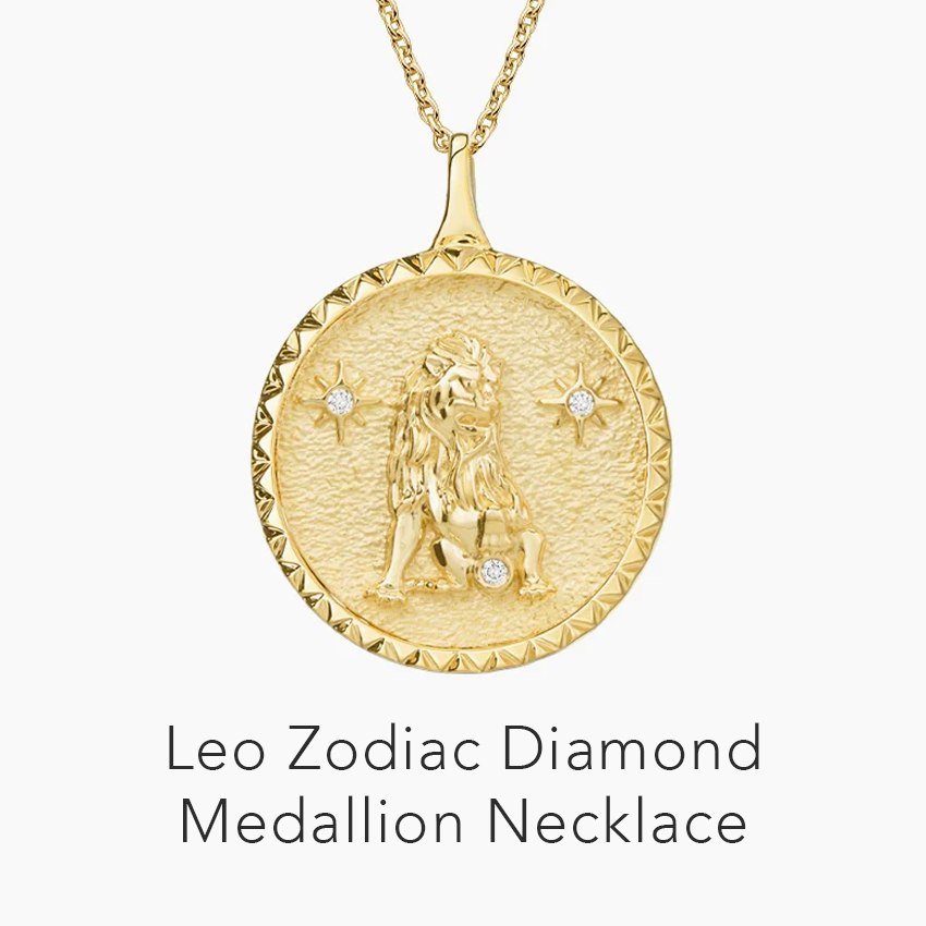 Leo Zodiac Diamond Medallion Necklace 