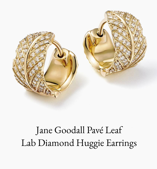 Jane Goodall Pavé Leaf Lab Diamond Huggie Earrings