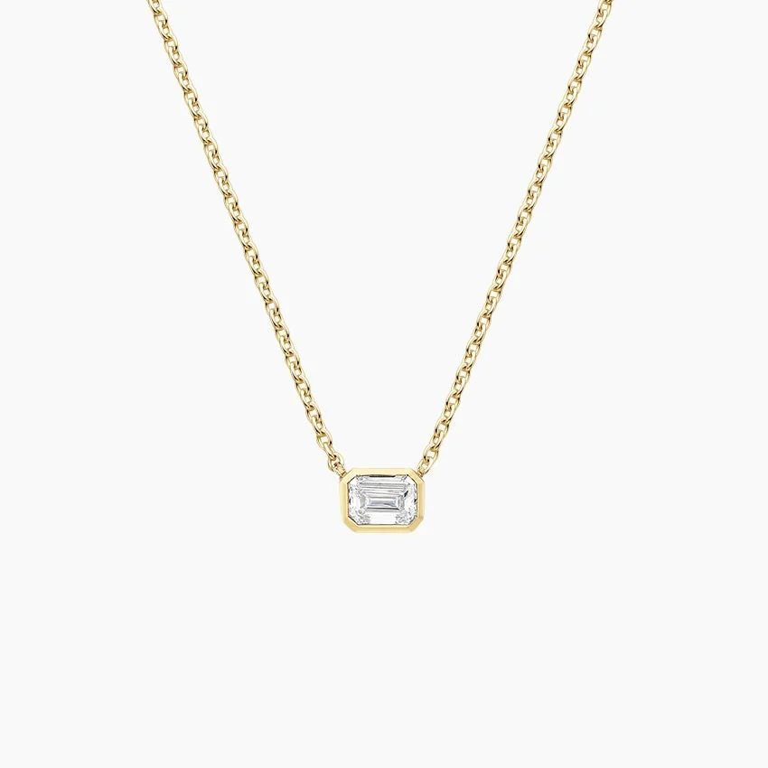 Emerald Cut Lab Diamond Bezel Solitaire Pendant