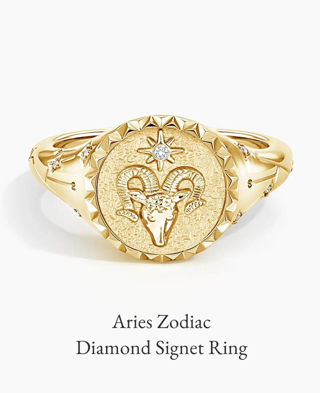 Aries Zodiac Diamond Signet Ring