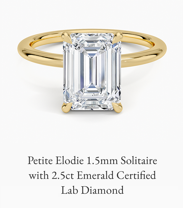 Petite Elodie 1.5mm Solitaire with 2.5ct Emerald Certified Lab Diamond