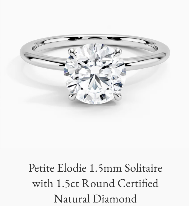 Petite Elodie 1.5mm Solitaire with 1.5ct Round Certified Natural Diamond