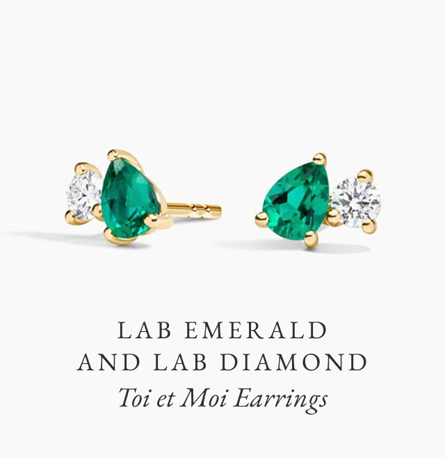 Pear Lab Emerald and Round Lab Diamond Toi et Moi Earrings
