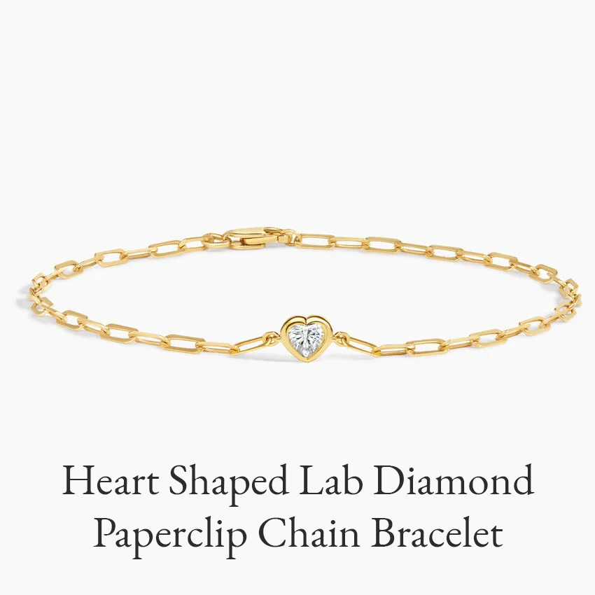 7 in. Heart Shaped Lab Diamond Paperclip Chain Bracelet