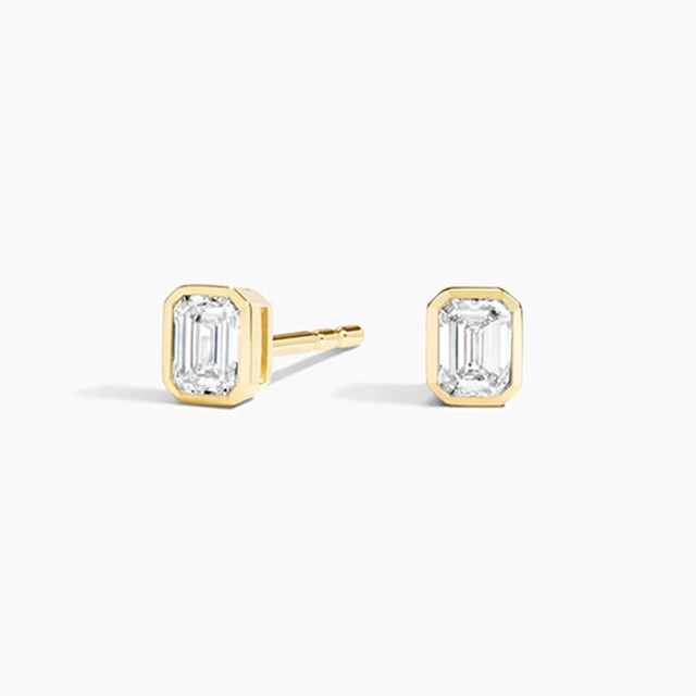 Emerald Cut Lab Diamond Bezel Stud Earrings