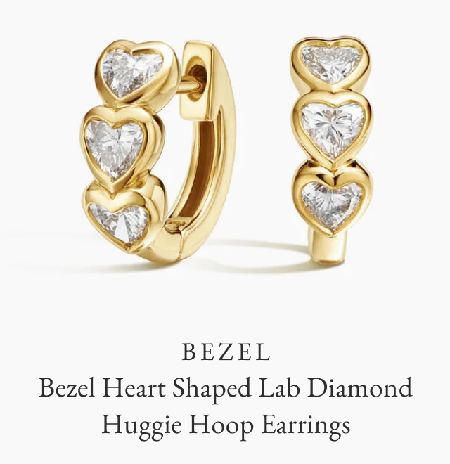 Bezel Heart Shaped Lab Diamond Huggie Hoop Earrings