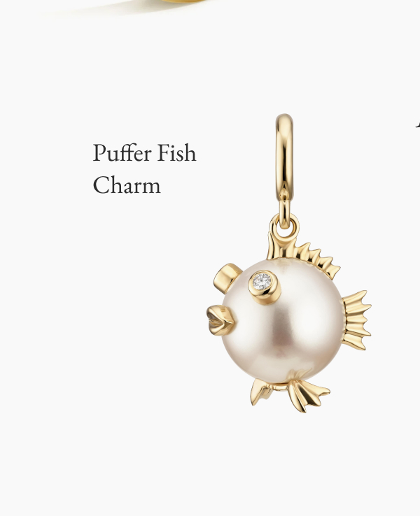 Puffer Fish Freshwater Cultured Pearl and Diamond Charm