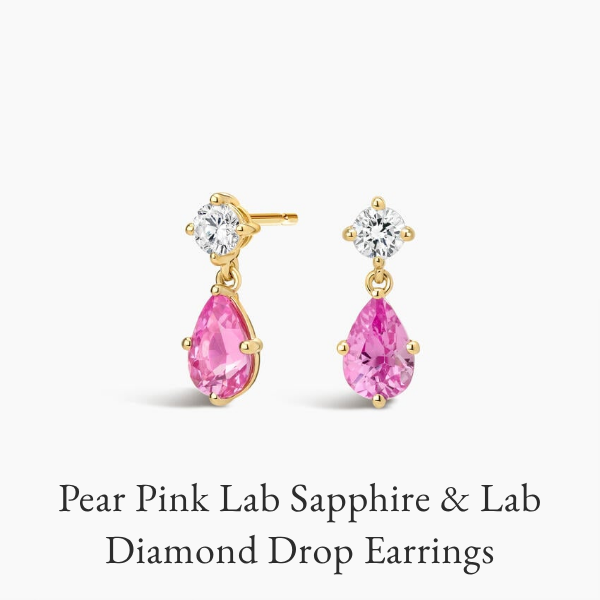 Pear Pink Lab Sapphire and Lab Diamond Drop Earrings