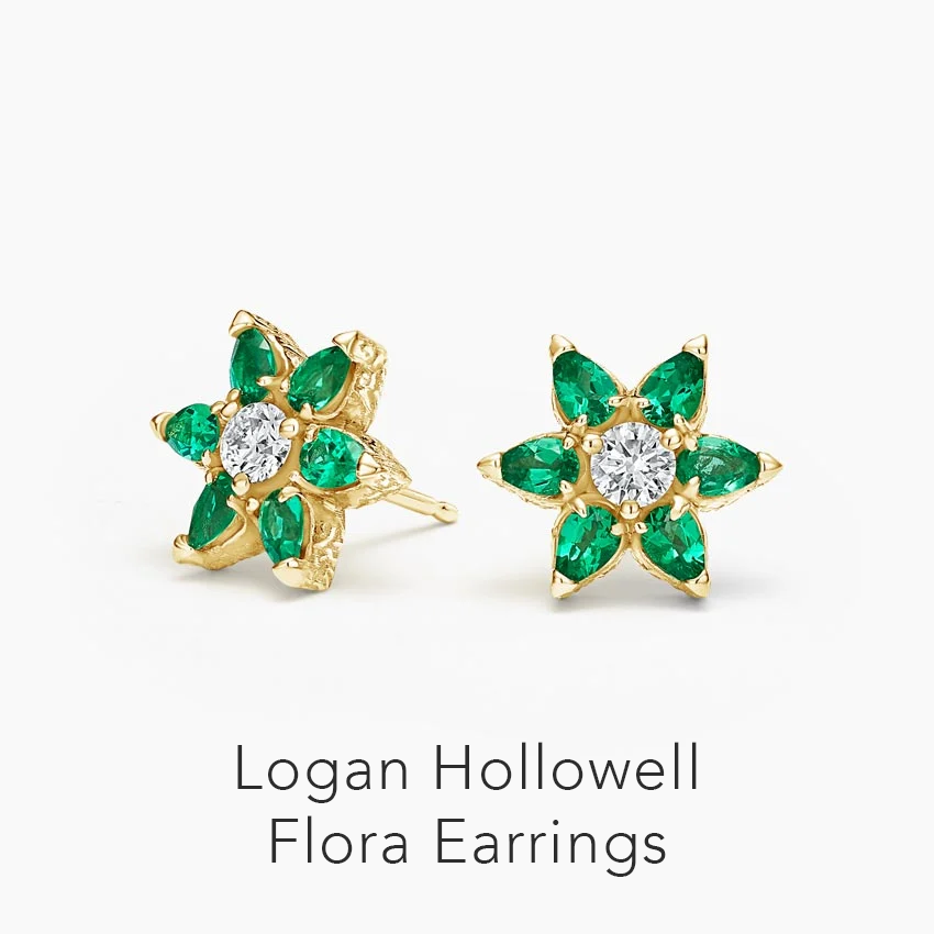 Logan Hollowell Flora Lab Emerald and Lab Diamond Earrings