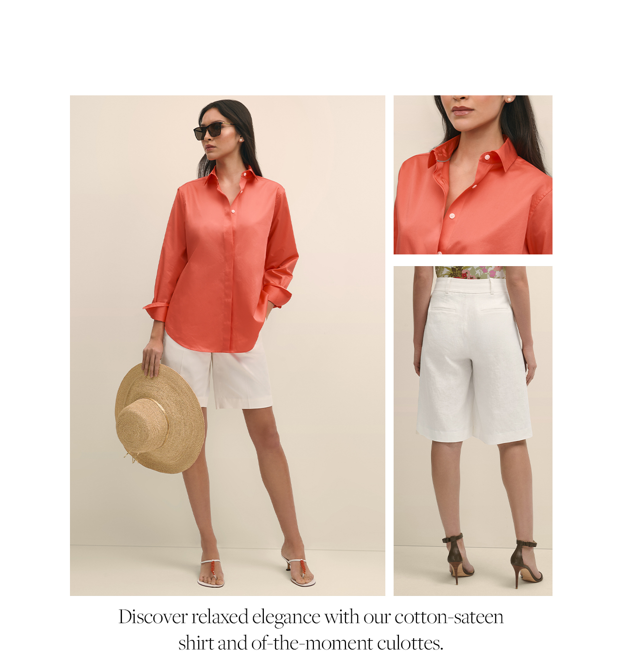 Discover relaxed elegance with our cotton-sateen shirt and of the moment culottes.