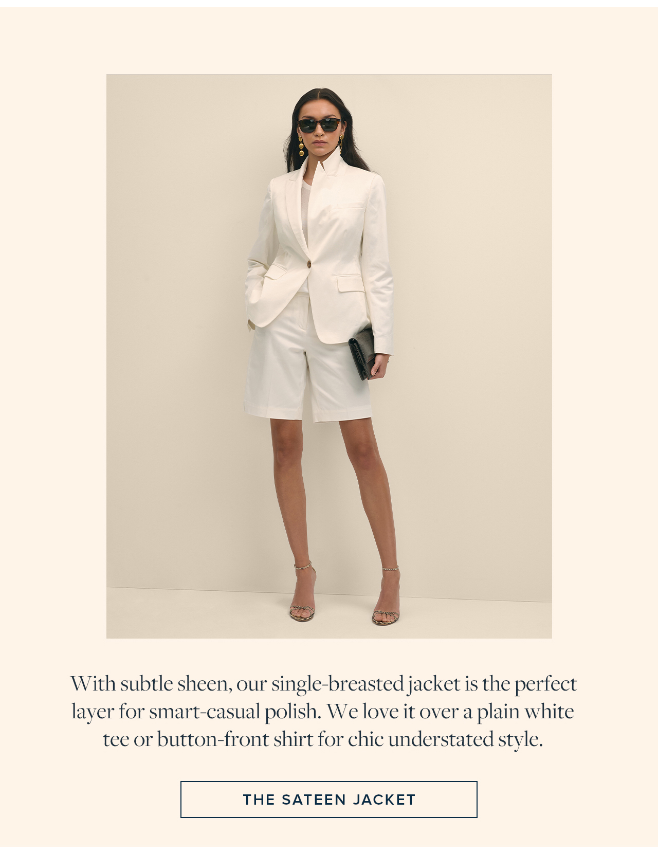 With subtle sheen, our single-breasted jacket is the perfect layer for smart-casual polish. We love it over a plain white tee or button-front shirt for chic understated style. The Sateen Jacket