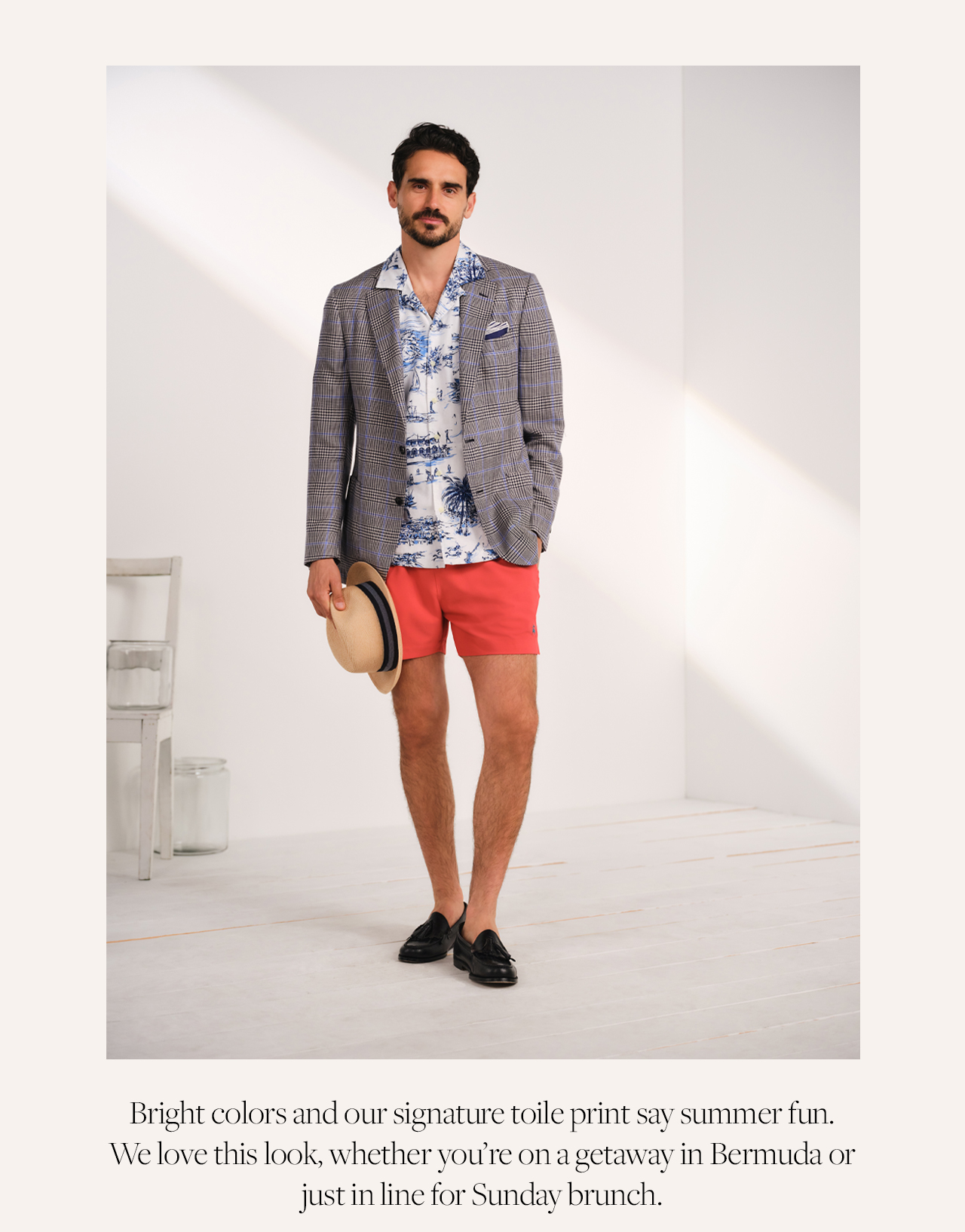 Bright colors and our signature toile print say summer fun. We love this look, whether you're on a gateway in Bermuda or just in line for Sunday brunch.