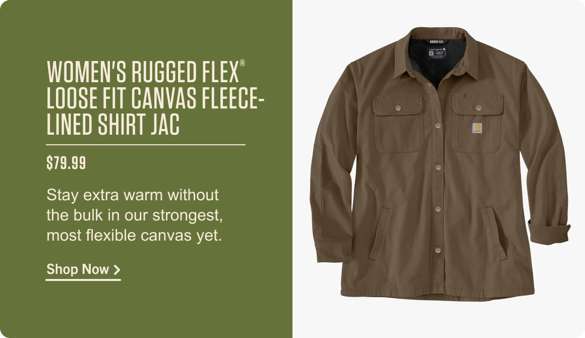 WOMEN'S RUGGED FLEX® LOOSE FIT CANVAS FLEECE-LINED SHIRT JAC