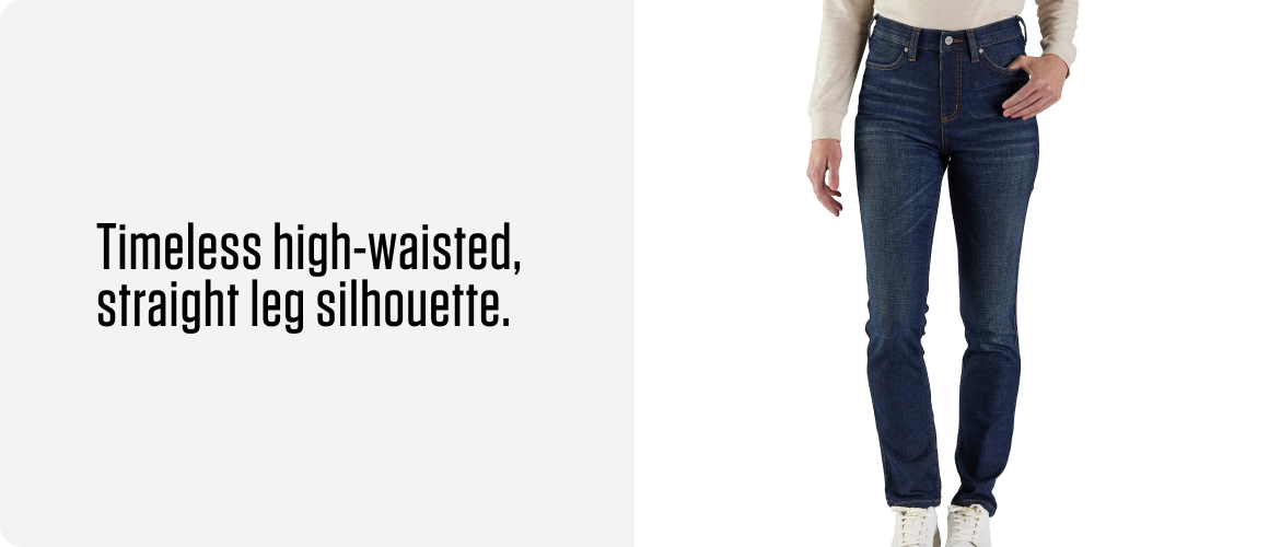 Timeless high-waisted, straight leg silhouette.