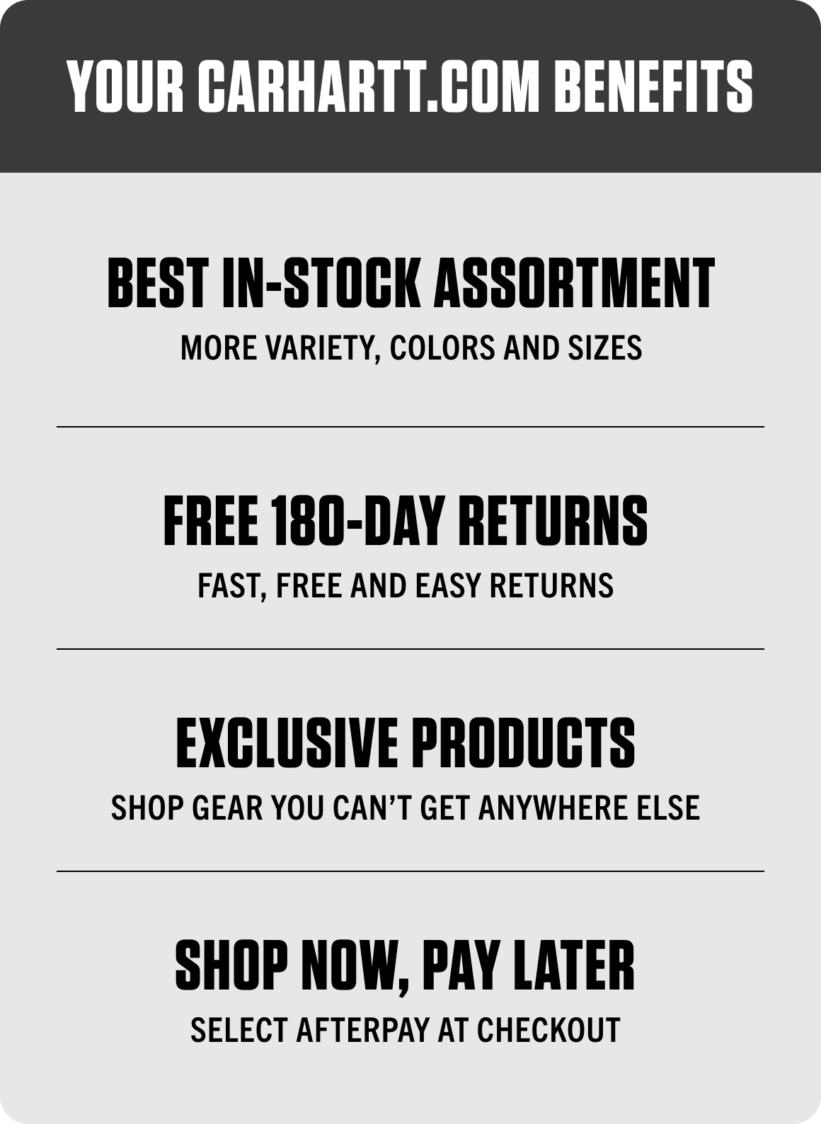 YOUR CARHARTT.COM BENEFITS