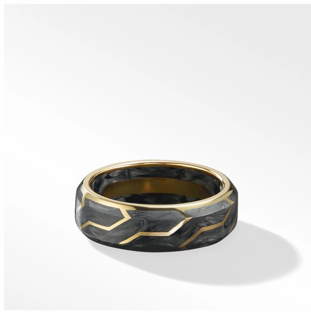 FORGED CARBON BAND RING WITH 18K YELLOW GOLD