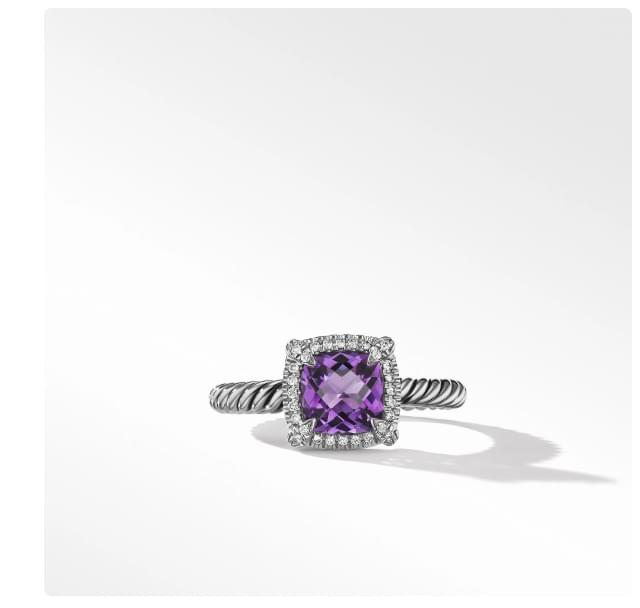 Petite Chatelaine® Pavé Bezel Ring in Sterling Silver with Amethyst and Diamonds