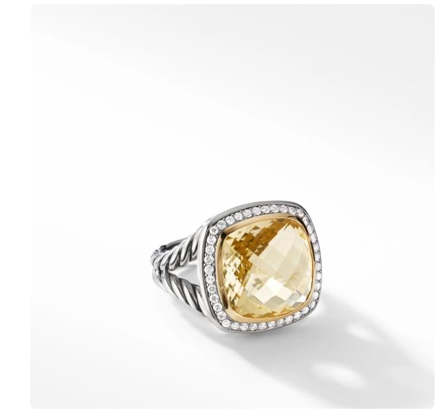 Albion® Ring in Sterling Silver with Champagne Citrine, 18K Yellow Gold and Pavé Diamonds