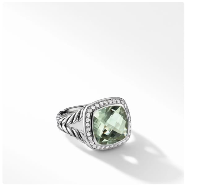 Albion® Ring in Sterling Silver with Prasiolite and Pavé Diamonds