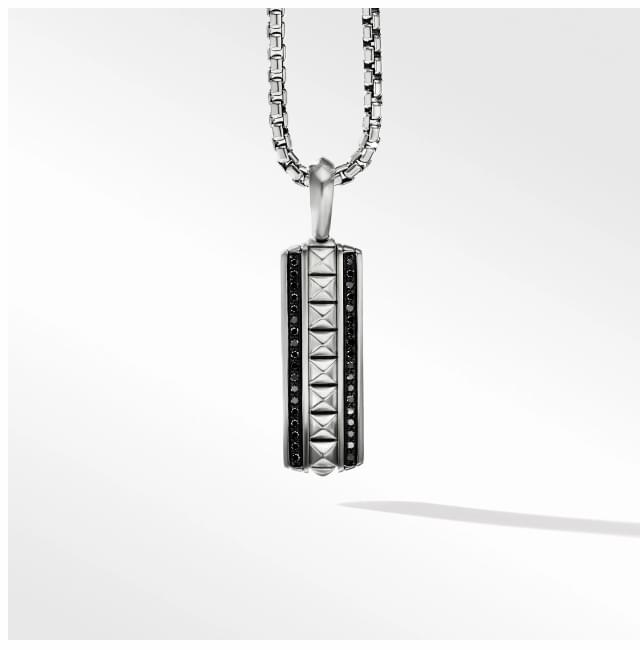 PYRAMID INGOT TAG IN STERLING SILVER WITH PAVÉ BLACK DIAMONDS