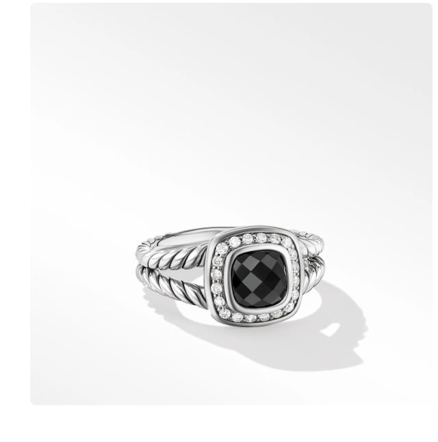 Petite Albion® Ring in Sterling Silver with Black Onyx and Pavé Diamonds