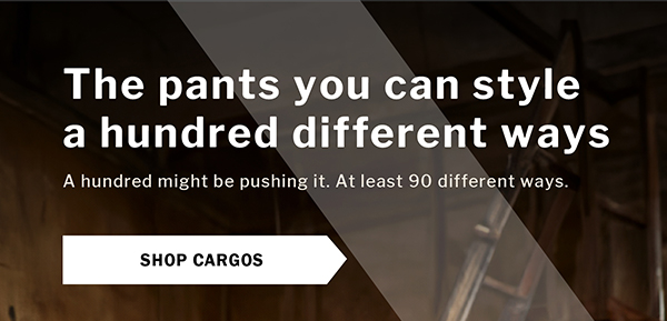 The pants you can style a hundred different ways. A hundred might be pushing it. At least 90 different ways. SHOP CARGOS