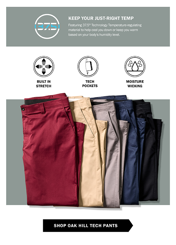 KEEP YOUR JUST-RIGHT TEMP - Featuring 37.5® Technology Temperature-regulating material to help cool you down or keep you warm based on your body's humidity level. - BUILT IN STRETCH - TECH POCKETS - MOISTURE WICKING