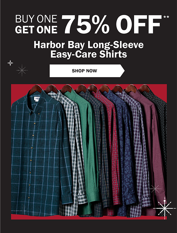 BUY ONE GET ONE 75% OFF** Harbor Bay Long-Sleeve Easy-Care Shirts - SHOP NOW