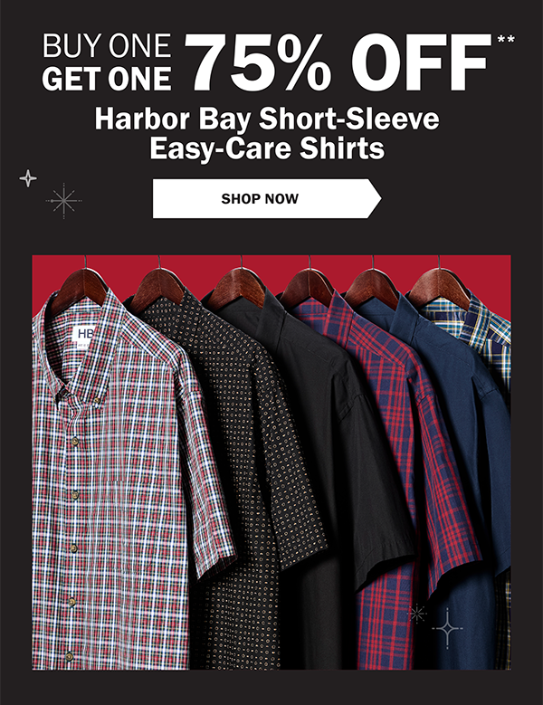 BUY ONE GET ONE 75% OFF** Harbor Bay Short-Sleeve Easy-Care Shirts - SHOP NOW