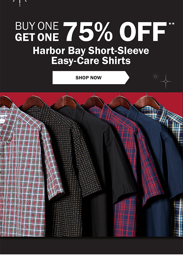 BUY ONE GET ONE 75% OFF** Harbor Bay Short-Sleeve Easy-Care Shirts - SHOP NOW