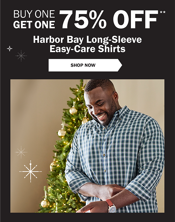 BUY ONE GET ONE 75% OFF** Harbor Bay Long-Sleeve Easy-Care Shirts - SHOP NOW