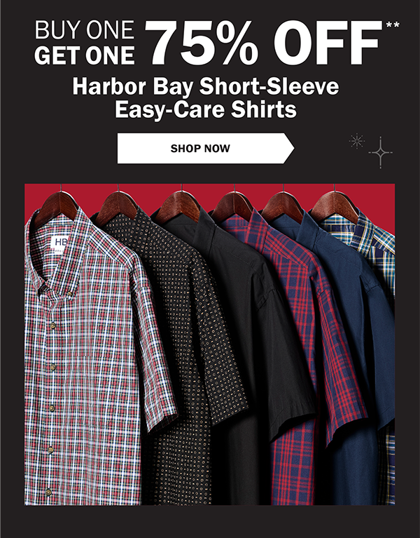 BUY ONE GET ONE 75% OFF** Harbor Bay Short-Sleeve Easy-Care Shirts - SHOP NOW